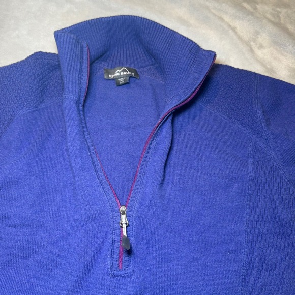 Eddie Bauer Women's Purple Quarter Zip Textured Knit Sweater Mock Neck Size Med - Picture 7 of 9